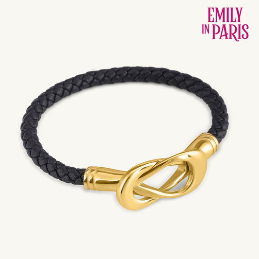 Gold Black leather Bracelet