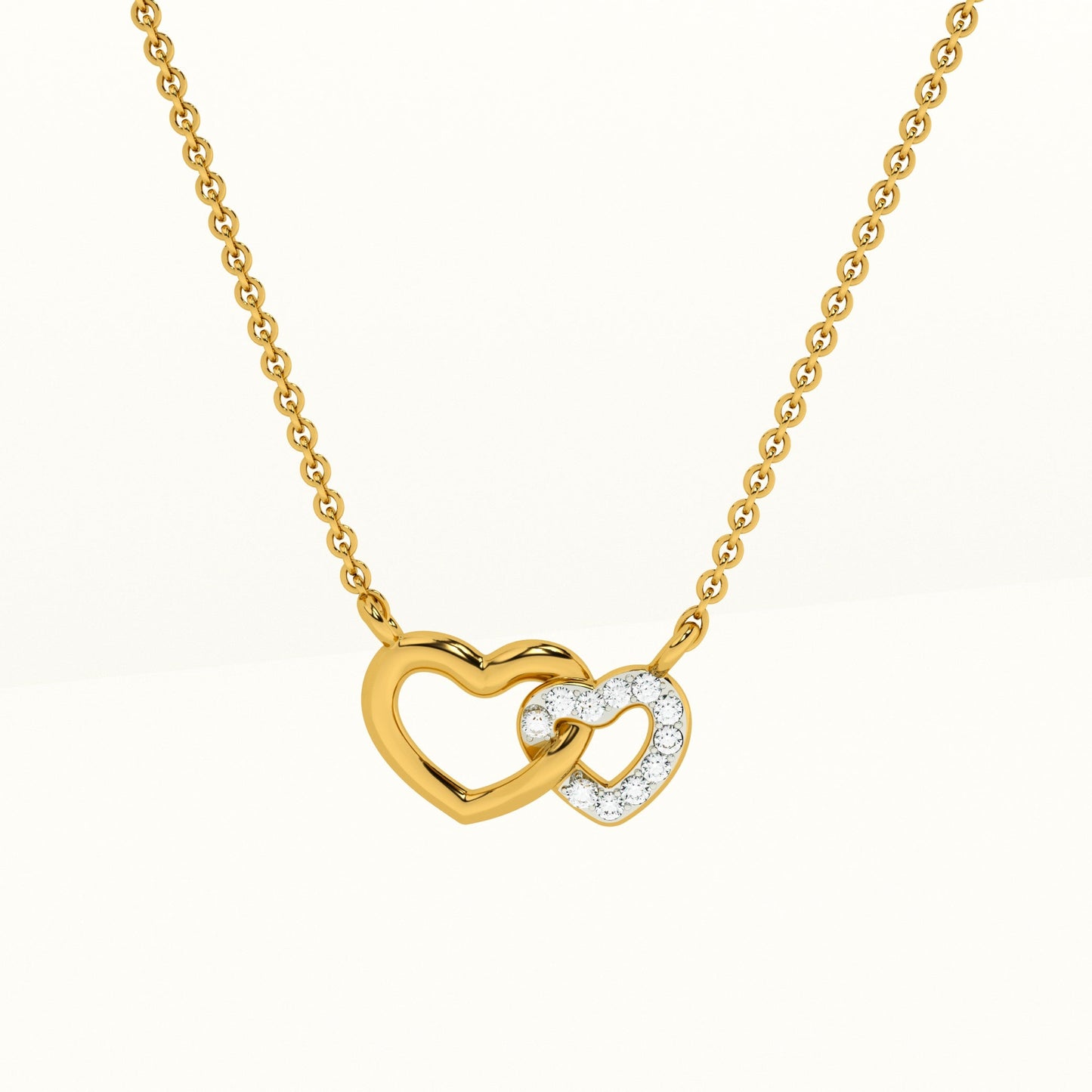 Two Hearts Together Lab Grown Diamond ~ 14k Gold Pendant with Chain