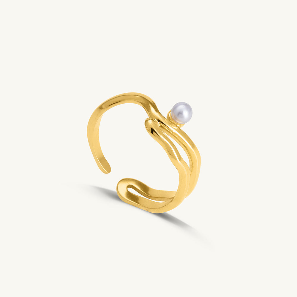 Wavy Pearl Gold Ring